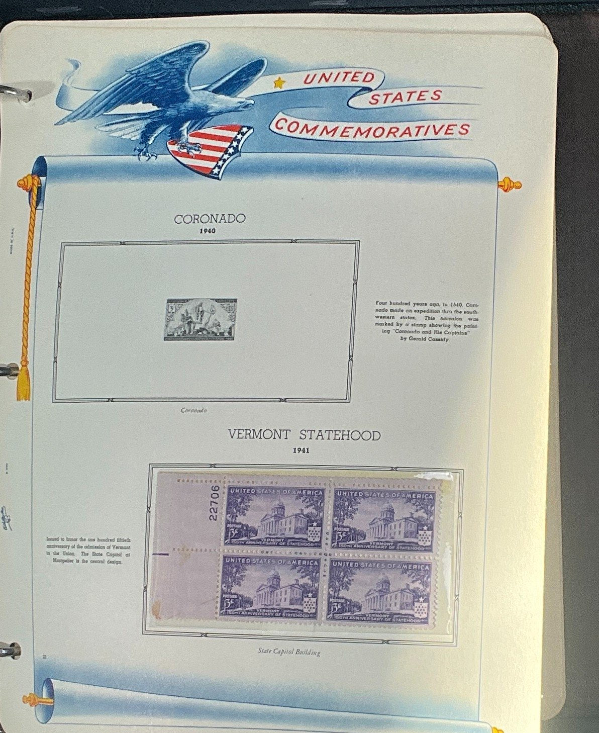 United States Plate Block Stamp Collection Album White Ace (MNH) 1940-1952 ZAYIX
