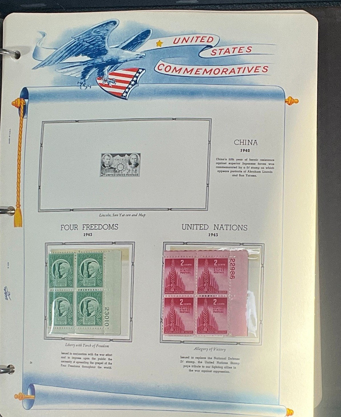 United States Plate Block Stamp Collection Album White Ace (MNH) 1940-1952 ZAYIX