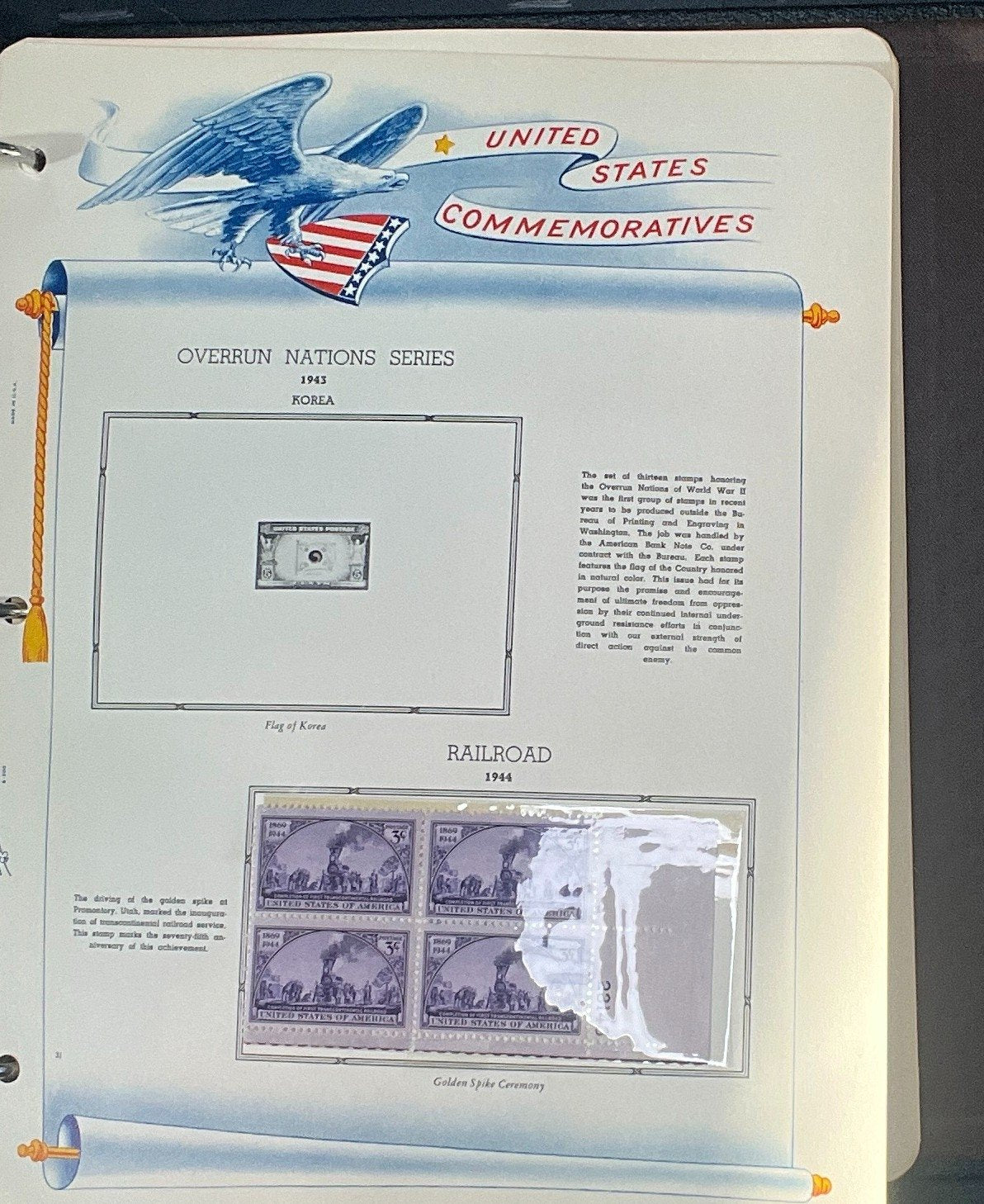 United States Plate Block Stamp Collection Album White Ace (MNH) 1940-1952 ZAYIX