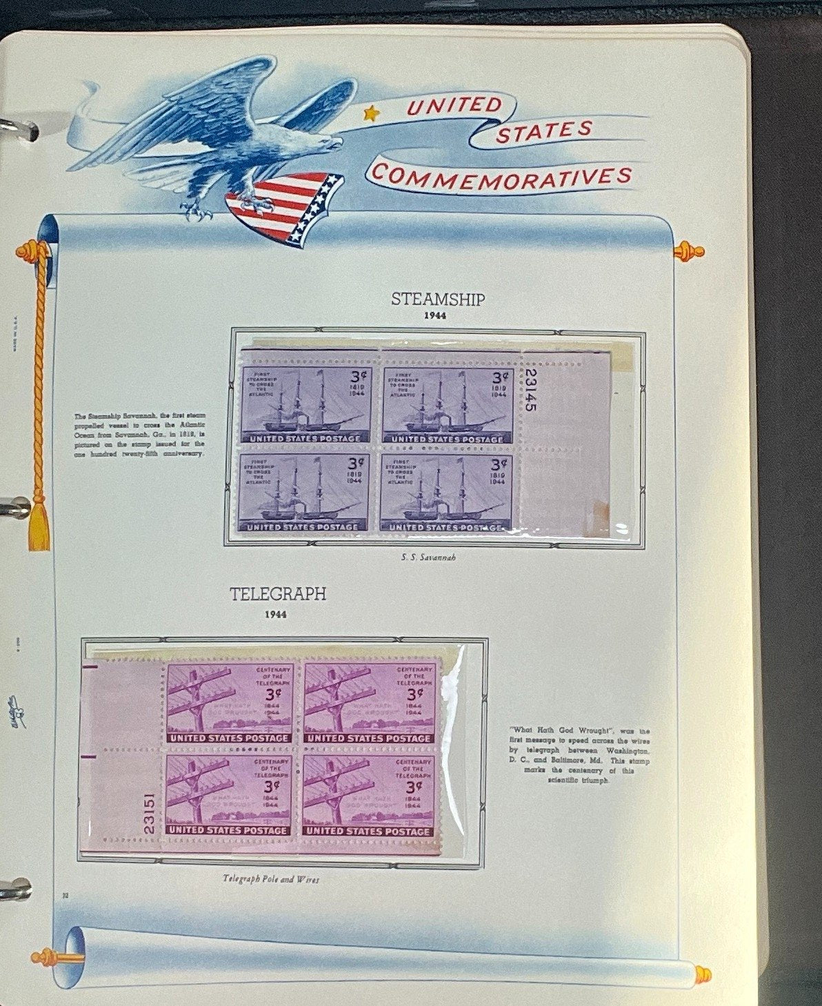 United States Plate Block Stamp Collection Album White Ace (MNH) 1940-1952 ZAYIX