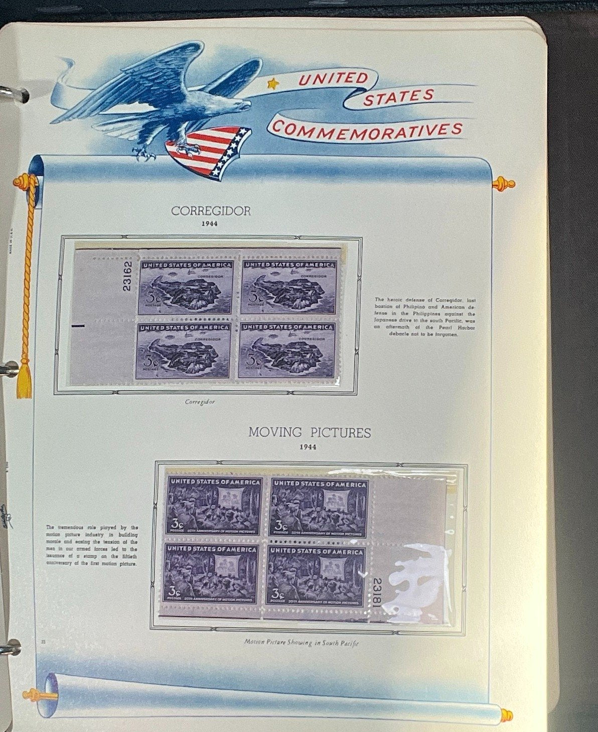 United States Plate Block Stamp Collection Album White Ace (MNH) 1940-1952 ZAYIX