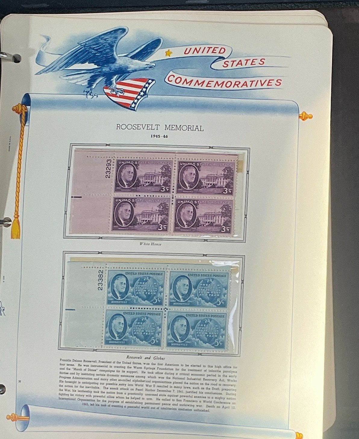 United States Plate Block Stamp Collection Album White Ace (MNH) 1940-1952 ZAYIX