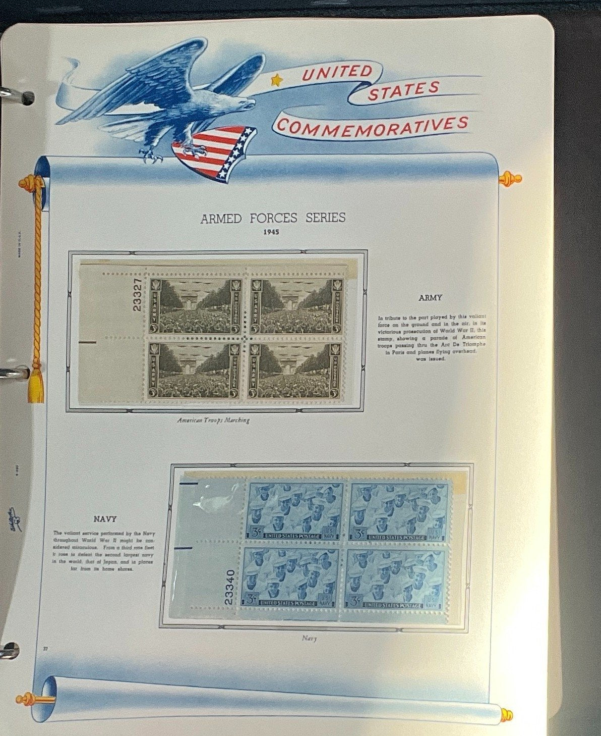 United States Plate Block Stamp Collection Album White Ace (MNH) 1940-1952 ZAYIX