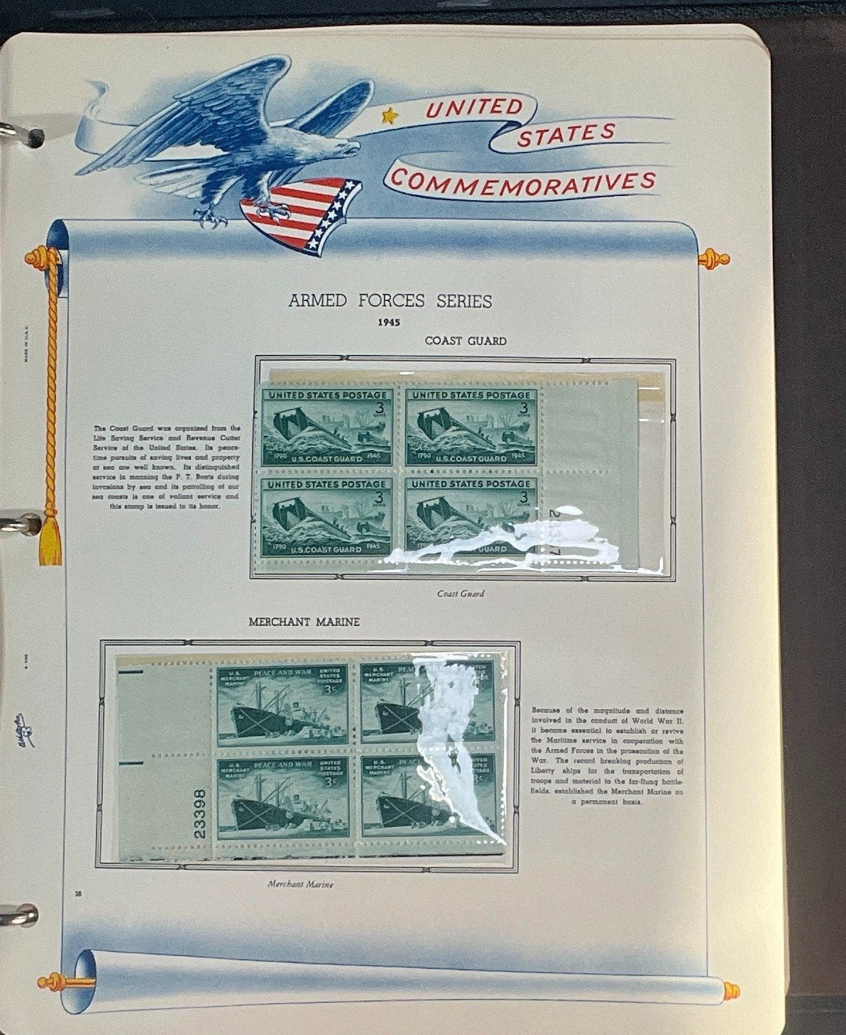 United States Plate Block Stamp Collection Album White Ace (MNH) 1940-1952 ZAYIX