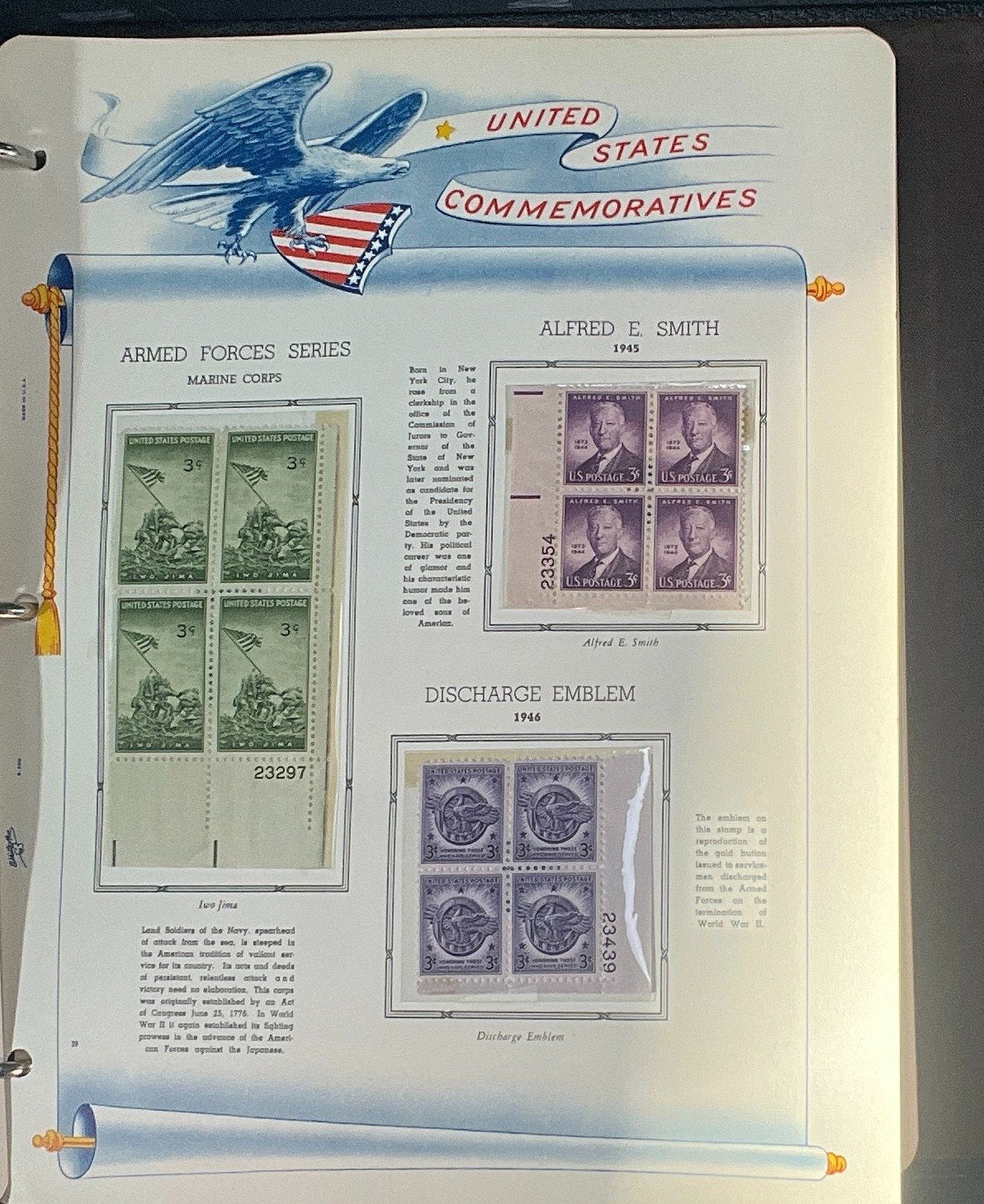 United States Plate Block Stamp Collection Album White Ace (MNH) 1940-1952 ZAYIX
