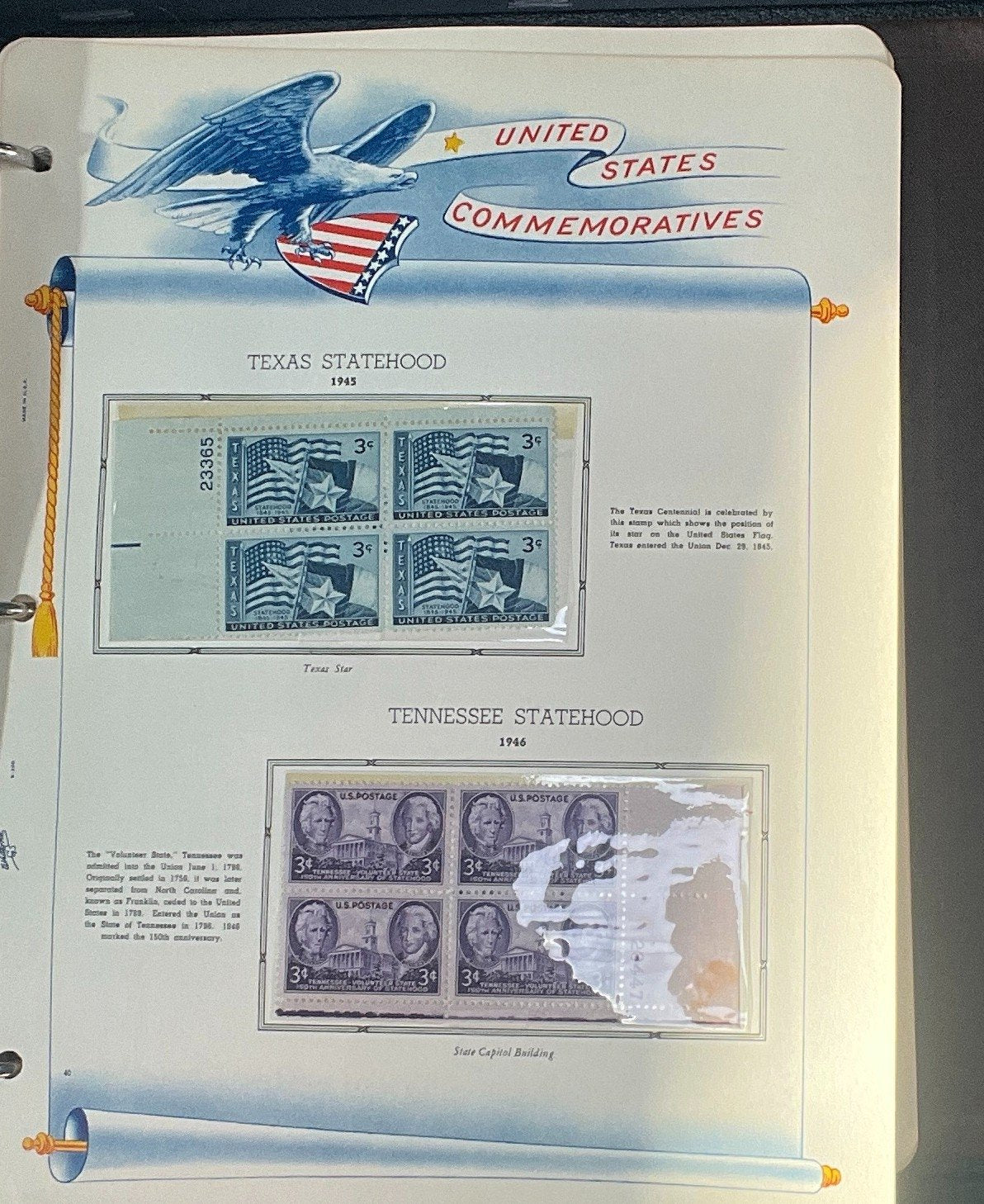 United States Plate Block Stamp Collection Album White Ace (MNH) 1940-1952 ZAYIX