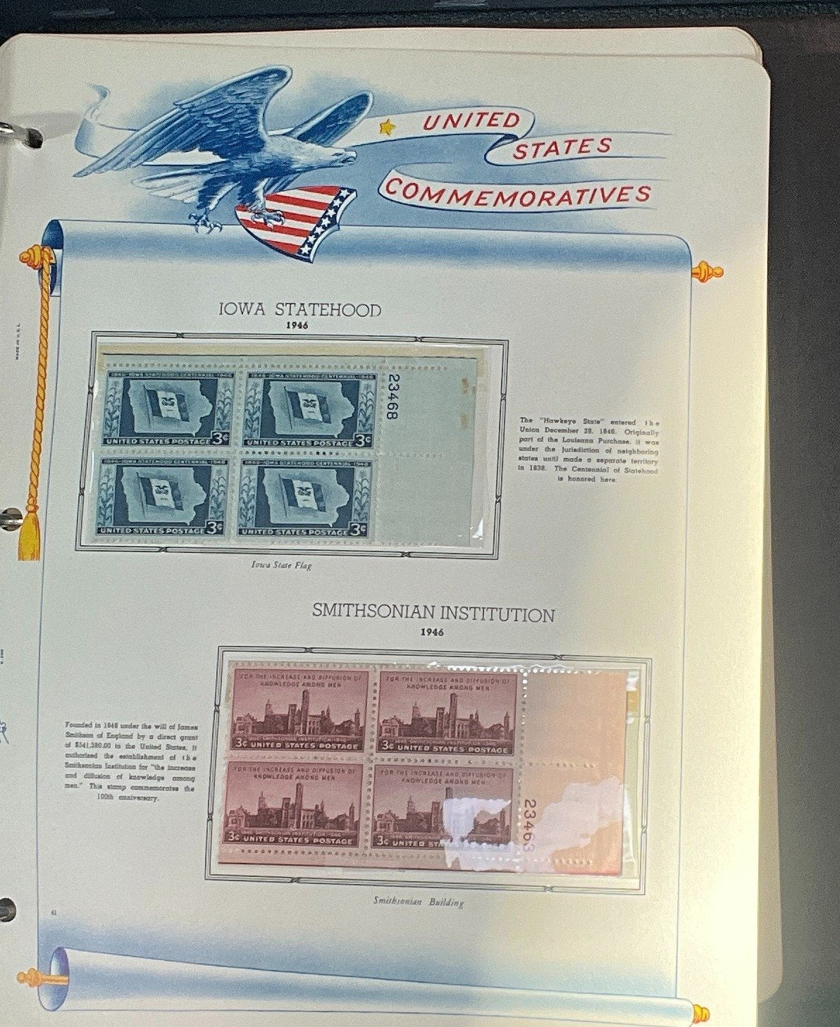 United States Plate Block Stamp Collection Album White Ace (MNH) 1940-1952 ZAYIX