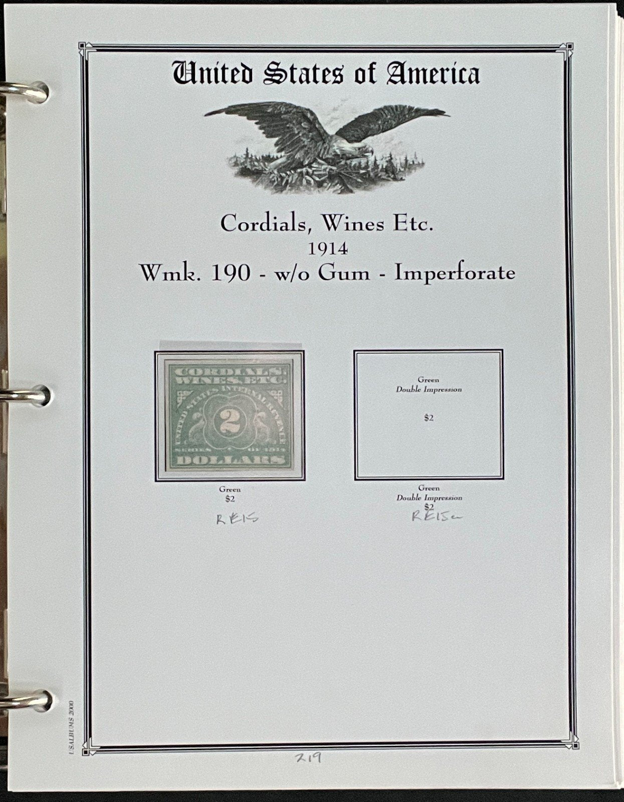 U.S. Distilled Spirits & Excise Tax Stamps Album 239 Color Pages 1914-1970 ZAYIX