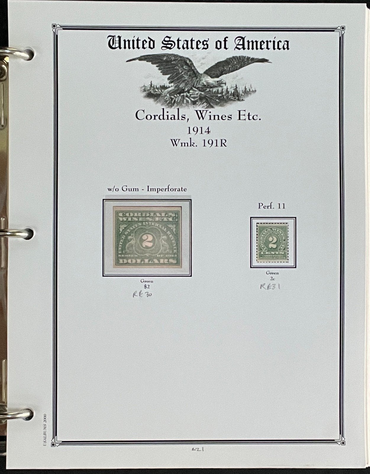 U.S. Distilled Spirits & Excise Tax Stamps Album 239 Color Pages 1914-1970 ZAYIX