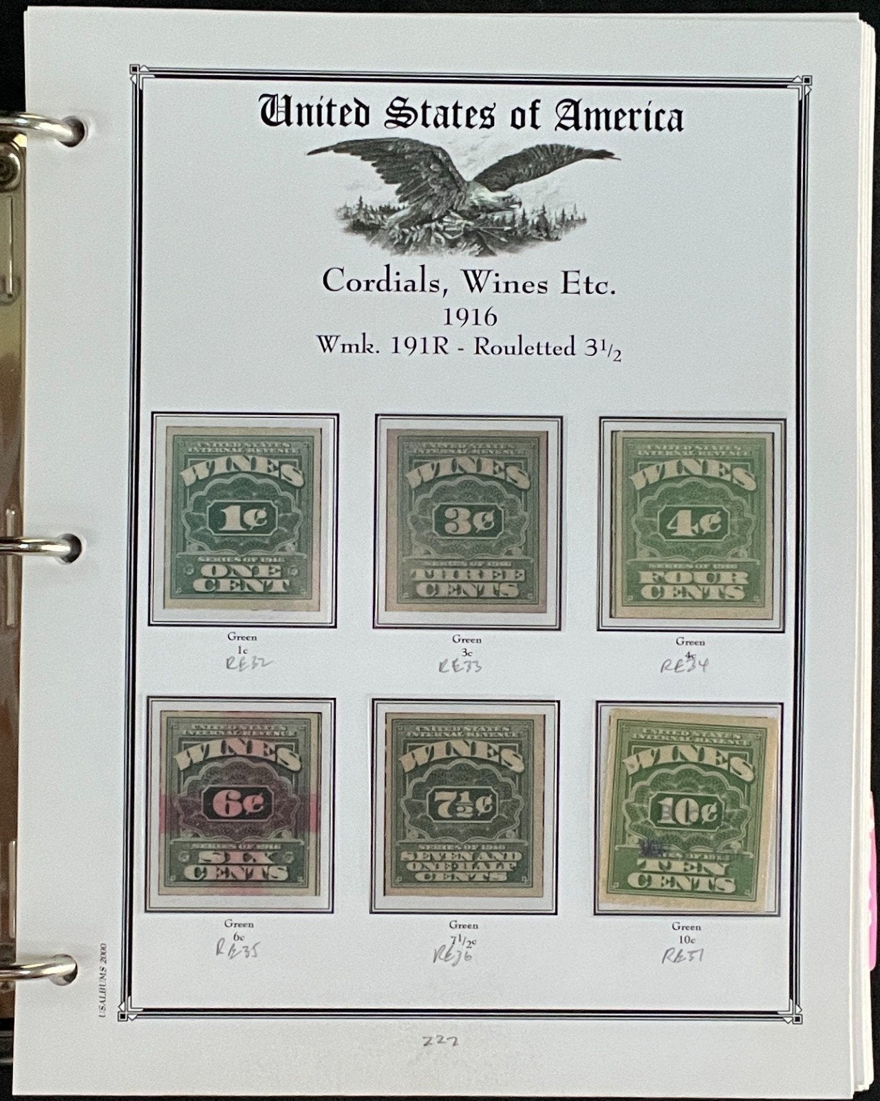 U.S. Distilled Spirits & Excise Tax Stamps Album 239 Color Pages 1914-1970 ZAYIX
