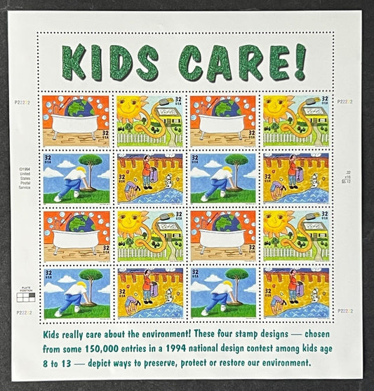 US 2951-2954 Mint Sheet (MNH) Earth Day Kids Care 32-Cent 1995 ZAYIX