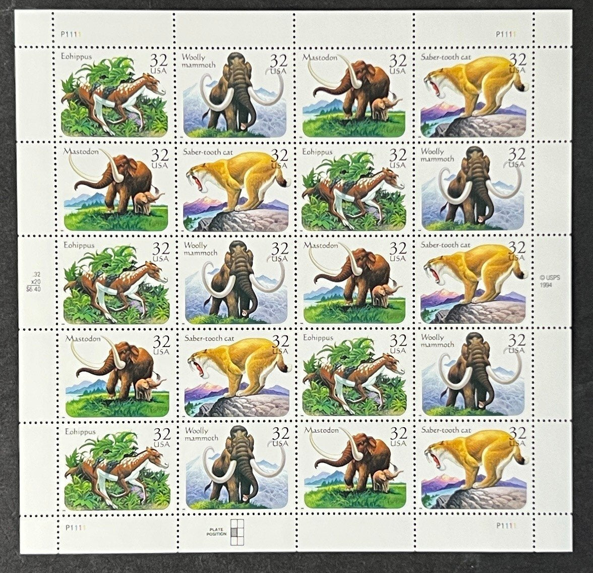 US 3077-3080 Mint Sheet (MNH) Prehistoric Animals 32-Cent 1996 ZAYIX