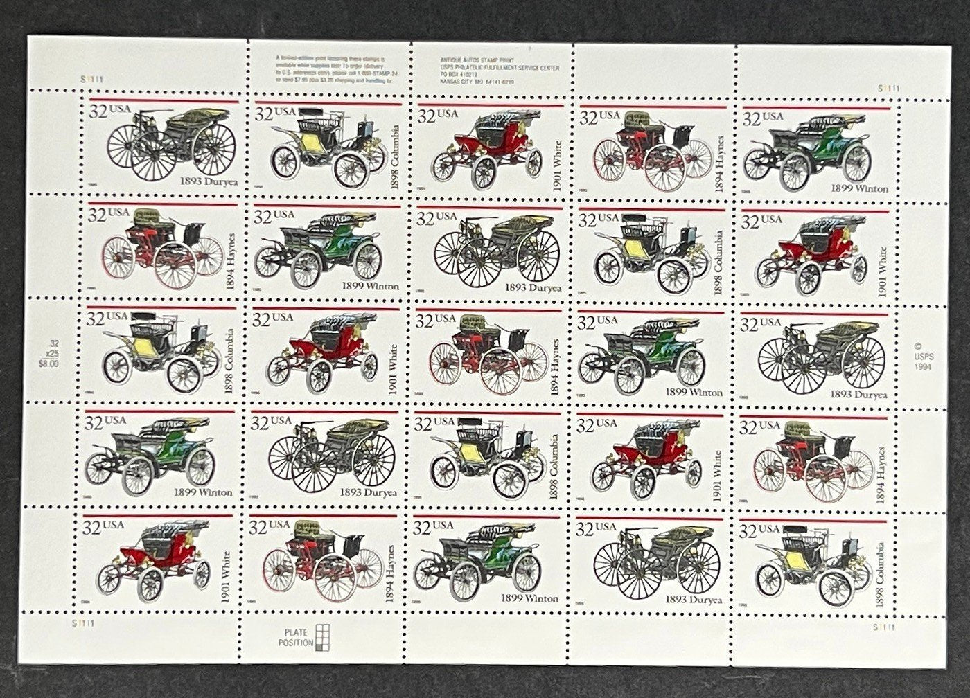 US 3019-3029 Mint Sheet (MNH) Antique Automobiles 32-Cent 1995 ZAYIX