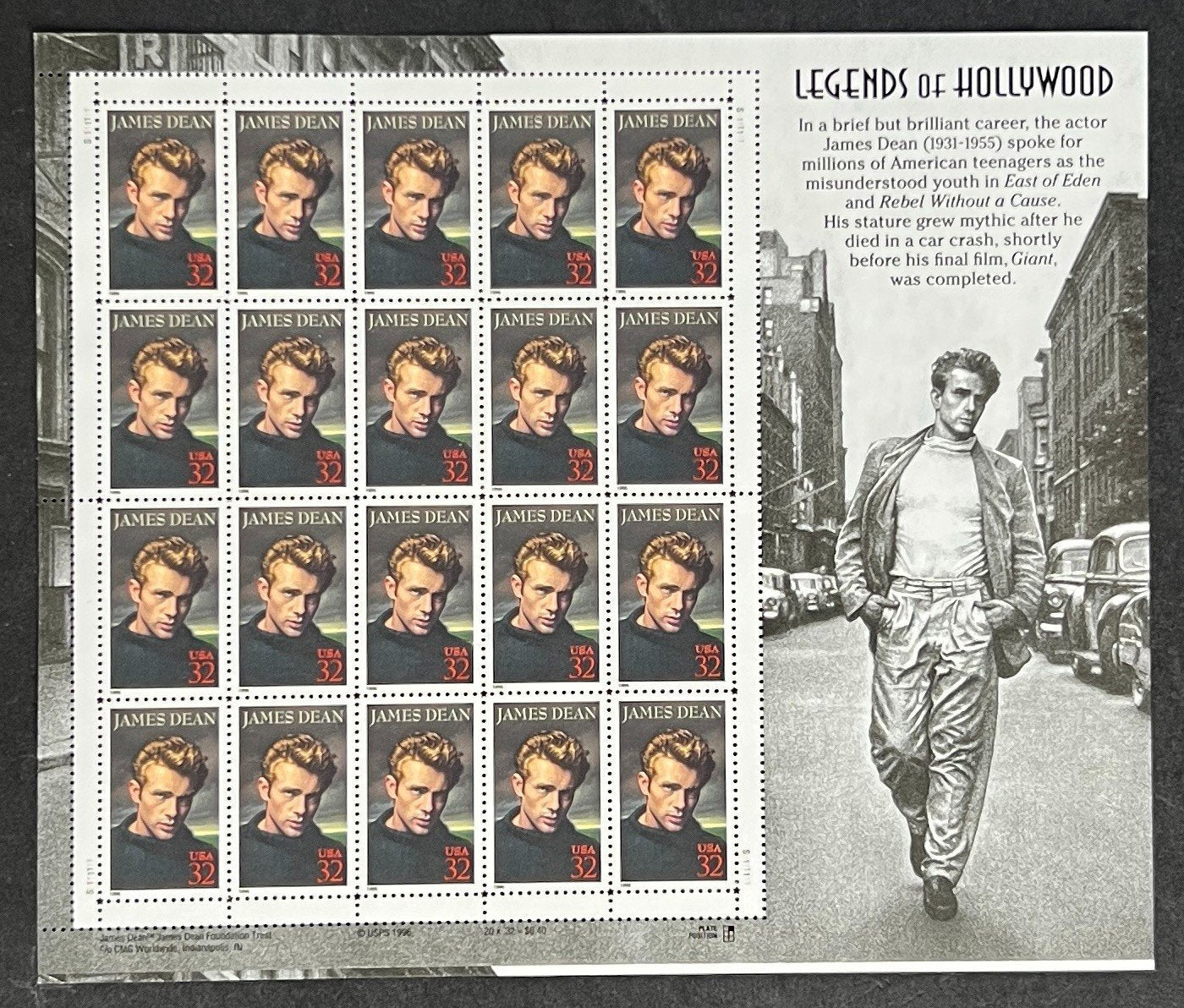US 3082 Mint Sheet (MNH) James Dean Legends of Hollywood 32-Cent 1996 ZAYIX