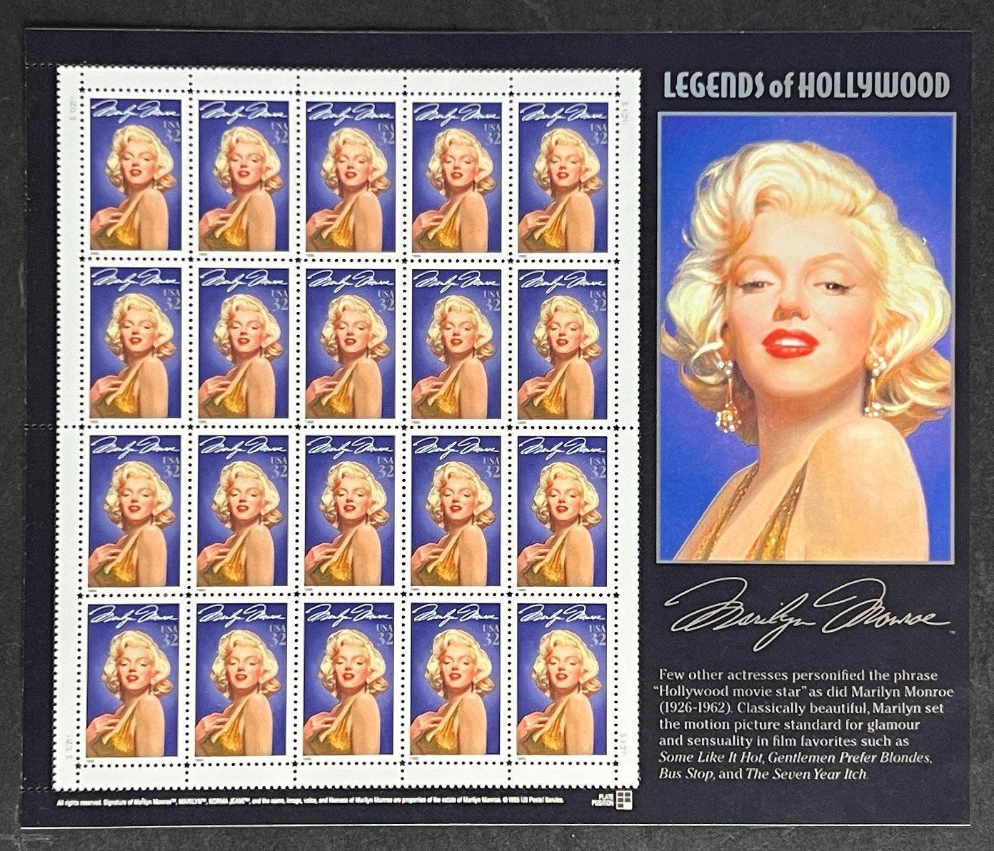 US 2967 Mint Sheet (MNH) Marilyn Monroe Hollywood 32-Cent 1995 ZAYIX