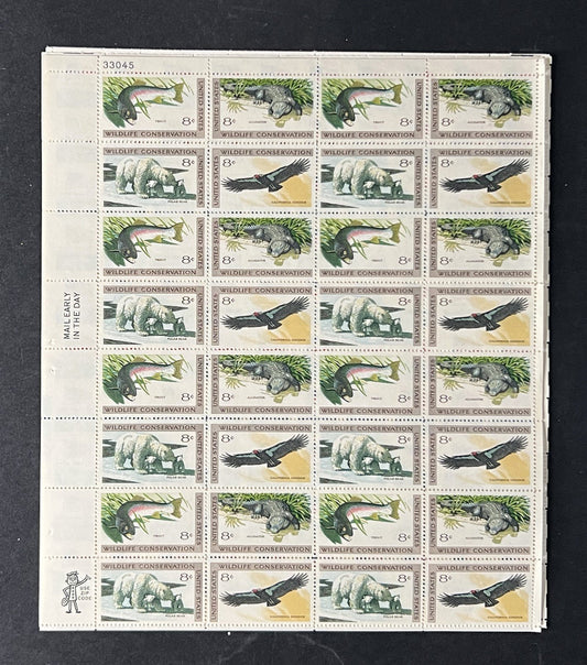 US 1427-1430 Mint Sheet (MNH) Wildlife Conservation, 8-Cent, 1971 ZAYIX