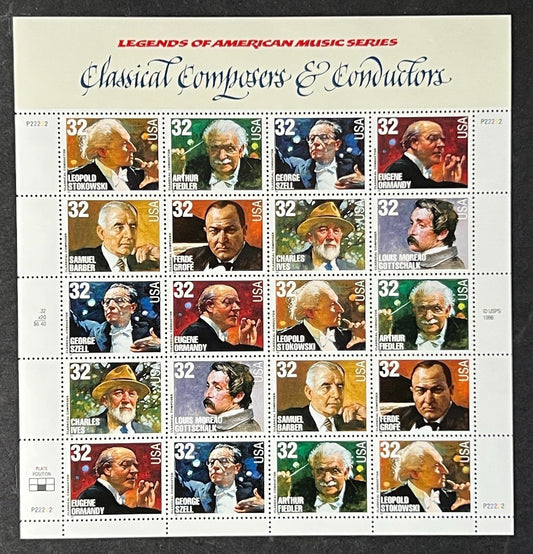 US 3158-3165 Mint Sheet (MNH)Classical Conductors & Composers 32-Cent 1997 ZAYIX