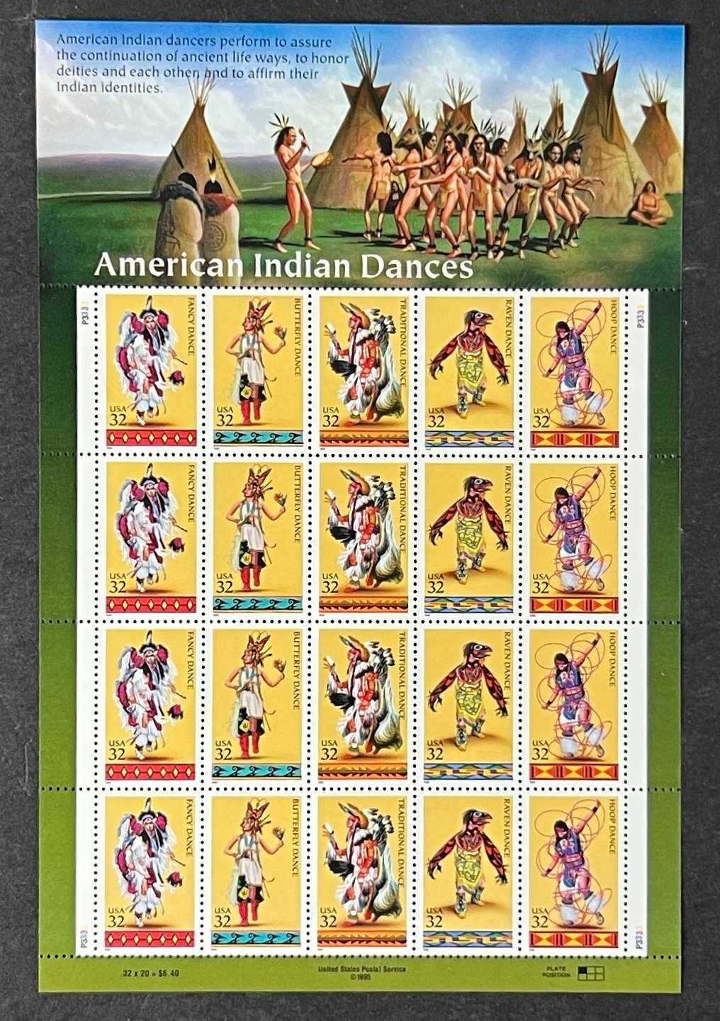 US 3072-3076 Mint Sheet (MNH) American Indian Dances (PB10) 32-Cent 1996 ZAYIX