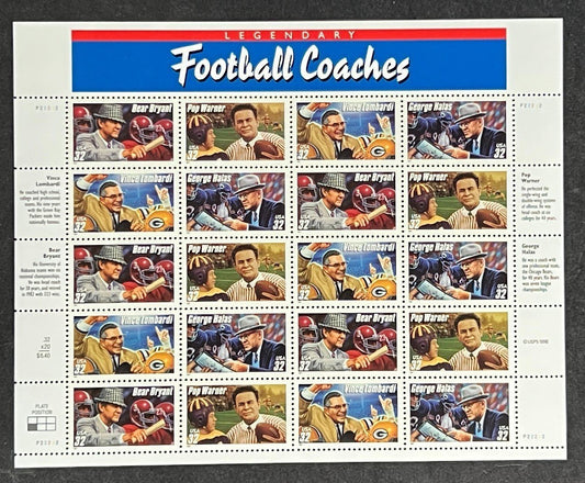 US 3143-3146 Mint Sheet (MNH) Football Coaches 32-Cent 1997 ZAYIX