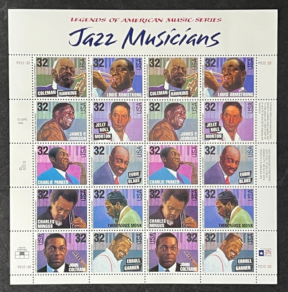 US 2983-2992 Mint Sheet (MNH) Jazz Musicians (PB10) 32-Cent 1995 ZAYIX