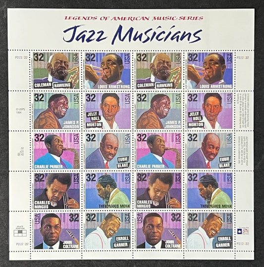 US 2983-2992 Mint Sheet (MNH) Jazz Musicians (PB10) 32-Cent 1995 ZAYIX