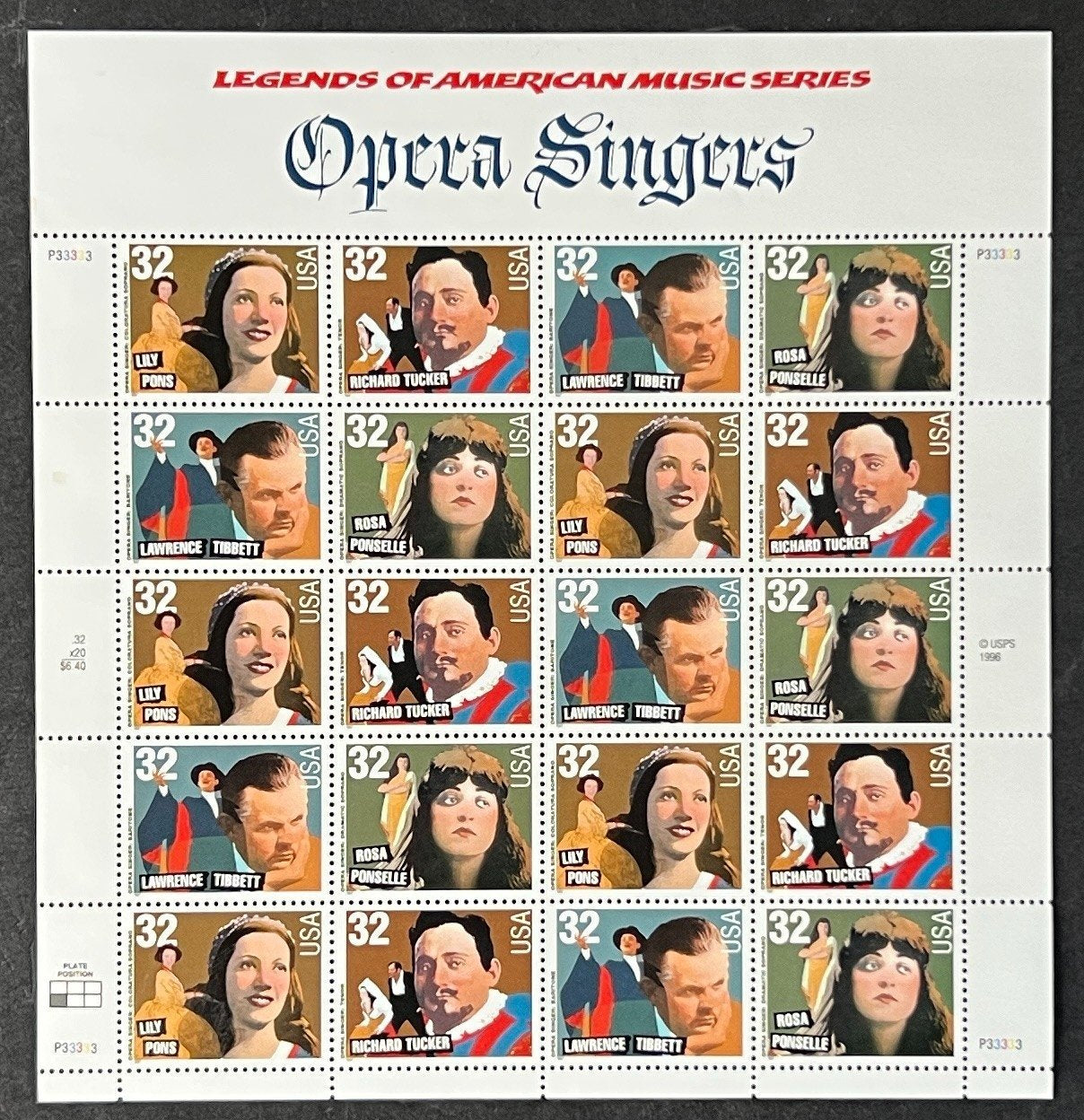 US 3154-3157 Mint Sheet (MNH) Opera Singers 32-Cent 1997 ZAYIX