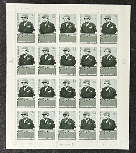 US 3121 Mint Sheet (MNH) Benjamin O Davis Sr Brigadier General 32Cent 1996 ZAYIX