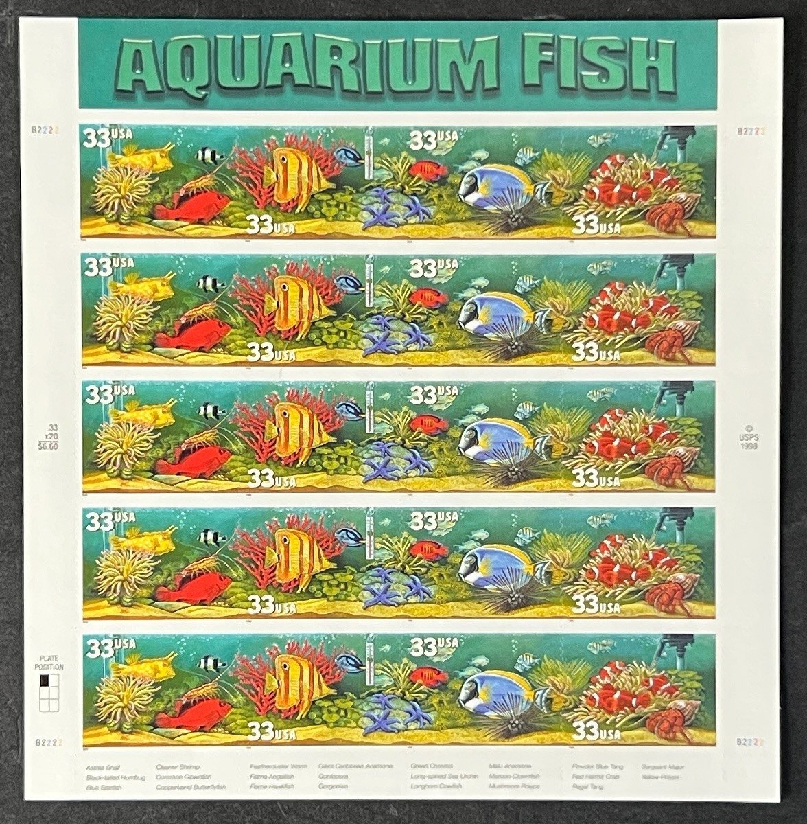 US 3317a-3320a Mint Sheet (MNH) Aquarium Fish 33-Cent 1999 ZAYIX