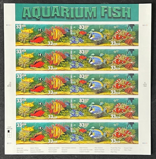 US 3317a-3320a Mint Sheet (MNH) Aquarium Fish 33-Cent 1999 ZAYIX