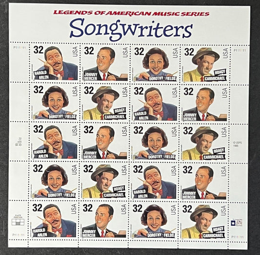 US 3100-3103 Mint Sheet (MNH) Songwriters Legends of America 32-Cent 1996 ZAYIX