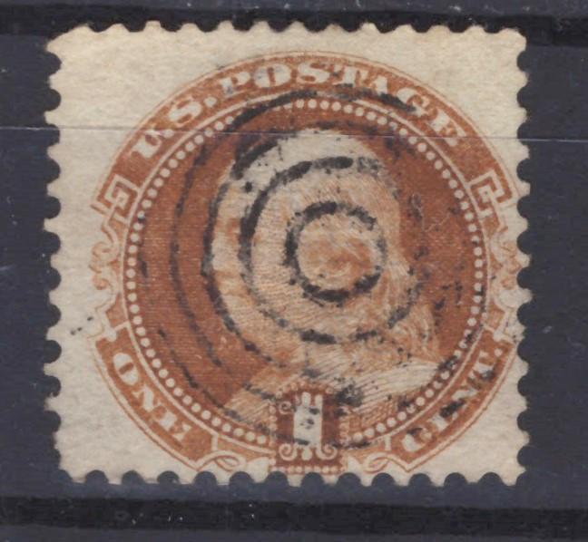 US 112 Used F 1869 1c Buff, Franklin pictorial with Grill ZAYIX