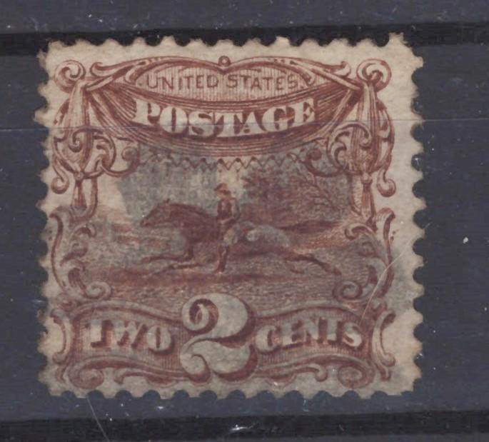 US 113 used F, 1869 2 cent brown Post Rider & Horse G Grill ZAYIX