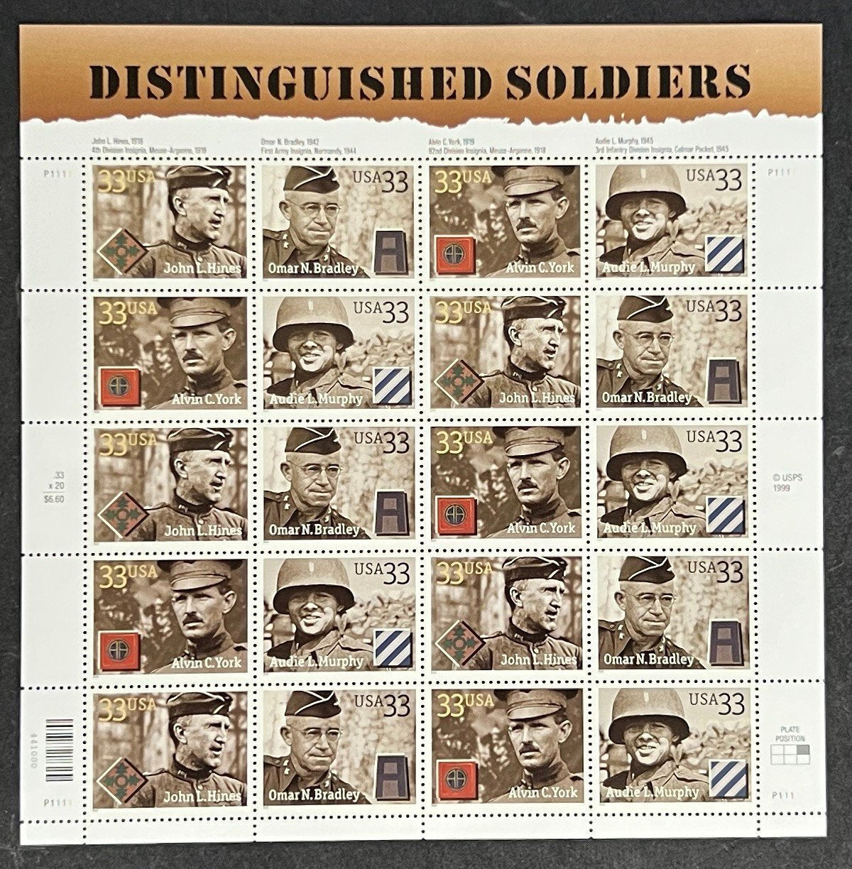 US 3393-3396 Mint Sheet (MNH) Distinguished Soldiers 33-Cent 2000 ZAYIX