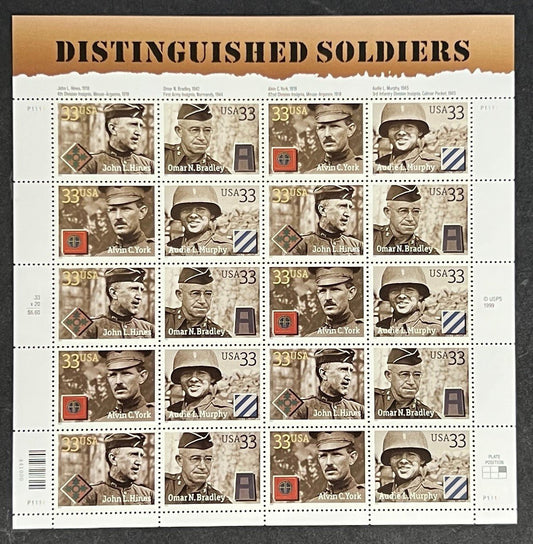 US 3393-3396 Mint Sheet (MNH) Distinguished Soldiers 33-Cent 2000 ZAYIX