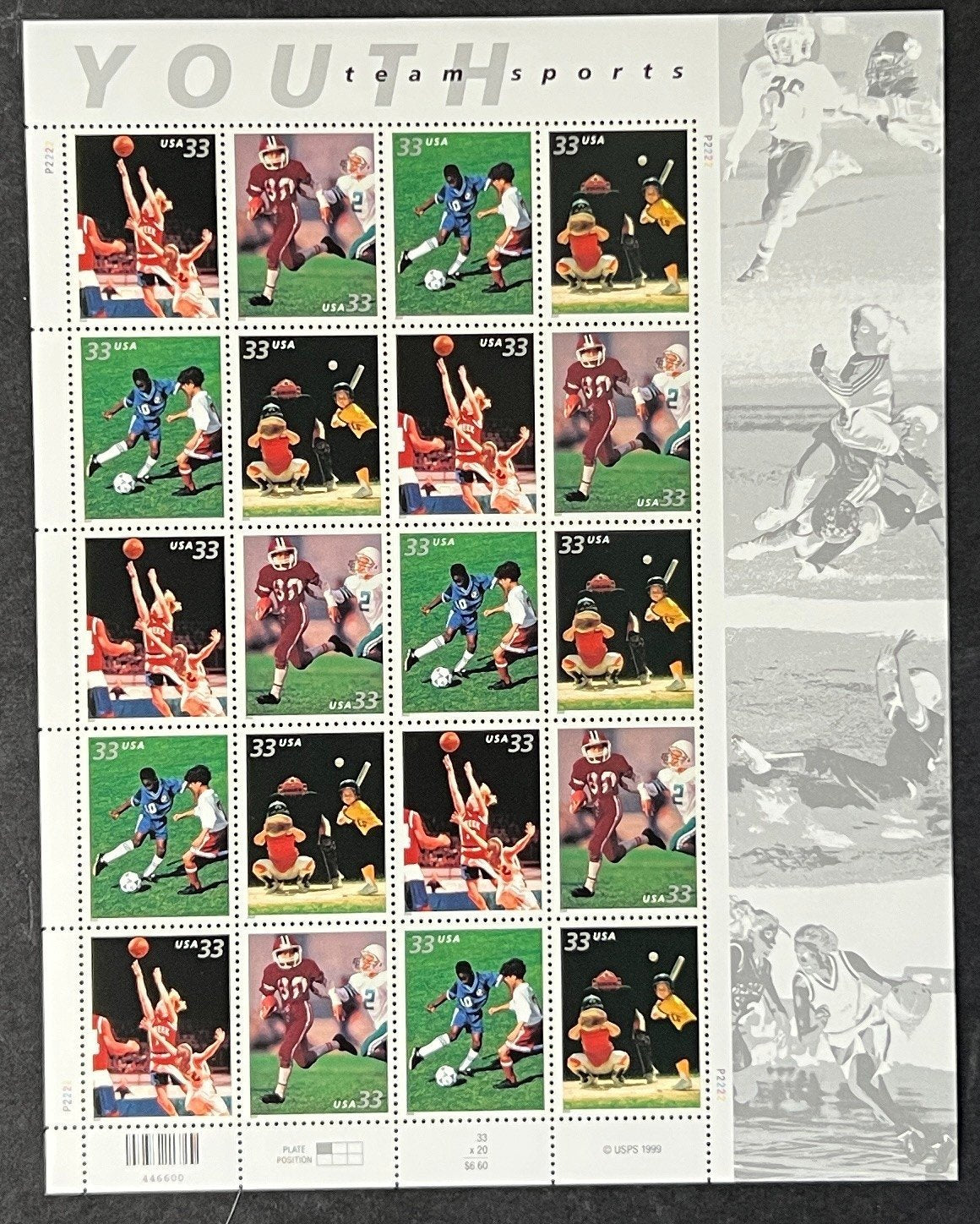 US 3399-3402 Mint Sheet (MNH) Youth Team Sports 33-Cent 1999 ZAYIX