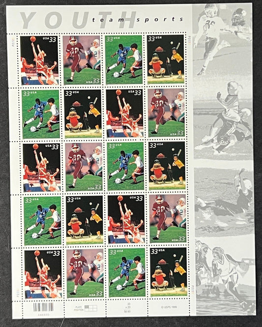US 3399-3402 Mint Sheet (MNH) Youth Team Sports 33-Cent 1999 ZAYIX