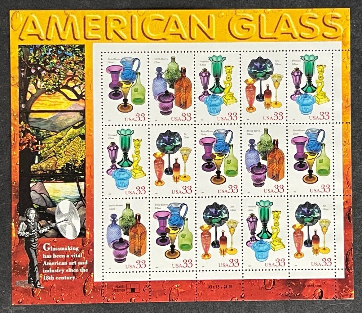US 3325-3328 Mint Sheet (MNH) American Glass 33-Cent 1999 ZAYIX