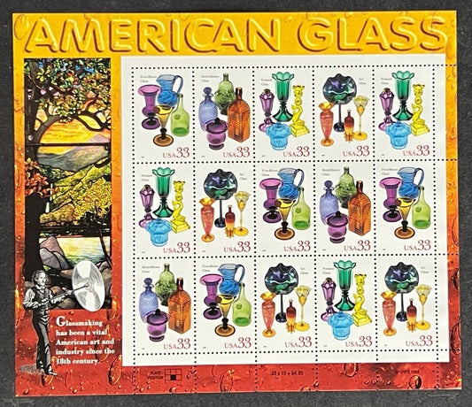 US 3325-3328 Mint Sheet (MNH) American Glass 33-Cent 1999 ZAYIX
