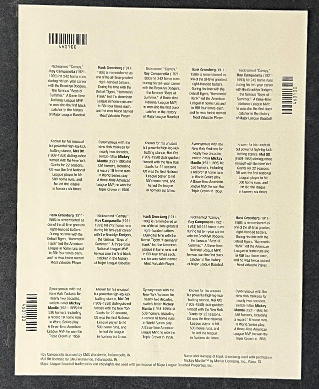 US 4080-4083 Mint Sheet (MNH) Baseball Sluggers 39-Cent 2006 ZAYIX
