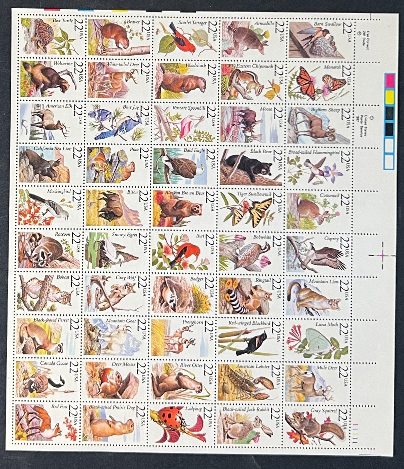 US 2286-2335 Mint Sheet (MNH) American Wildlife with Folder 22-Cent 1987 ZAYIX