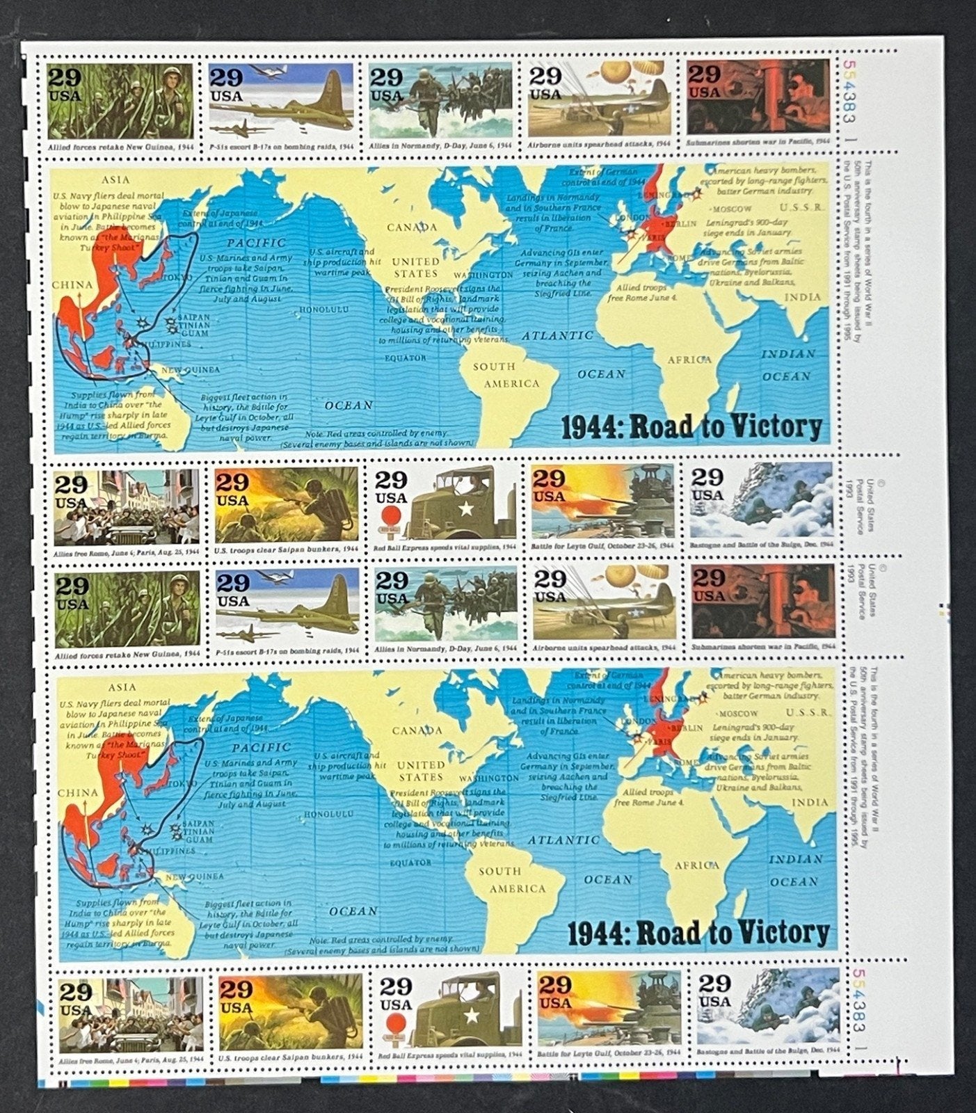US 2838 Mint Sheet (MNH) World War 2 Events Road to Victory 29-Cent 1994 ZAYIX