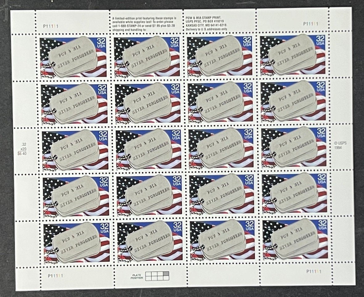 US 2966 Mint Sheet (MNH) Prisoners of War & Missing in Action 32-Cent 1995 ZAYIX
