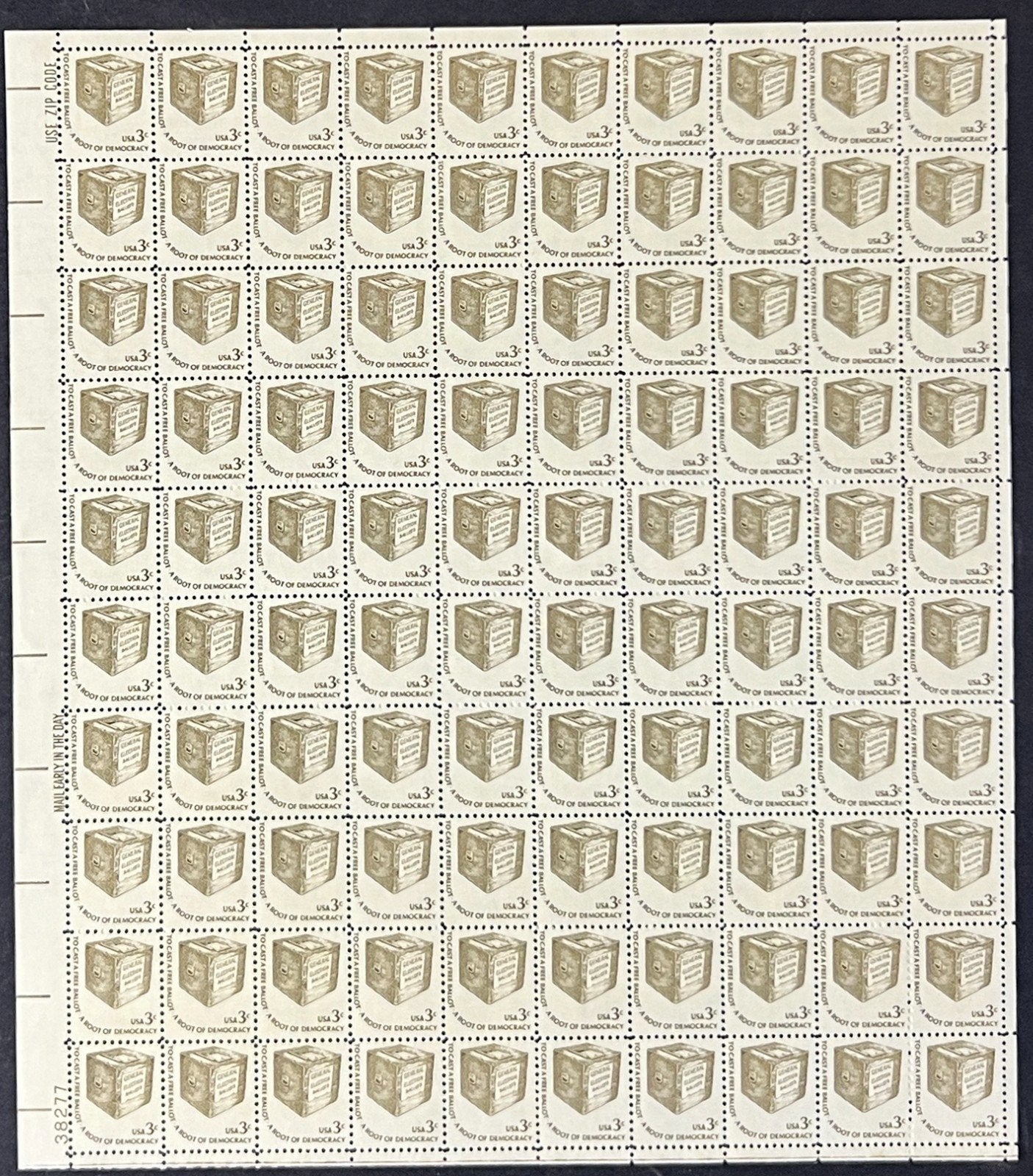 US 1584 Mint Sheet (MNH) Cast a Free Ballot Americana Issue 3-Cent 1977 ZAYIX