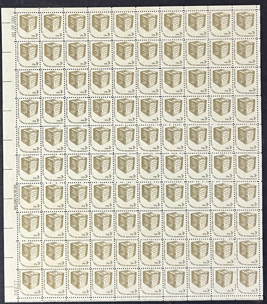 US 1584 Mint Sheet (MNH) Cast a Free Ballot Americana Issue 3-Cent 1977 ZAYIX