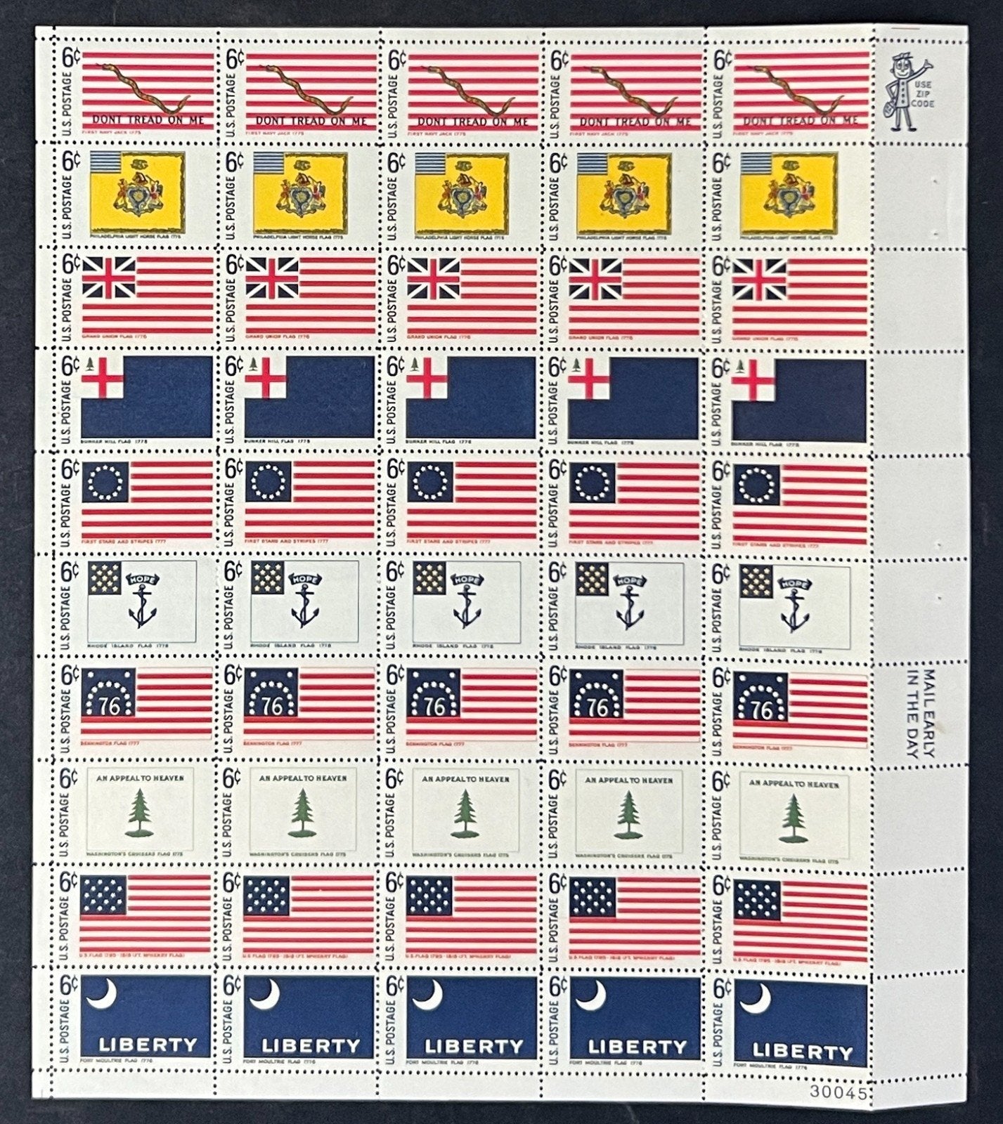 US 1345-354 Mint Sheet (MNH) Historic American Flags 6-Cent 1968 ZAYIX