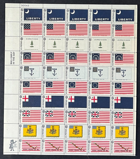 US 1345-354 Mint Sheet (MNH) Historic American Flags 6-Cent 1968 ZAYIX