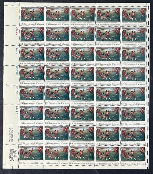 US 1563 Mint Sheet (MNH) Lexington Concord 10-Cent 1975 ZAYIX