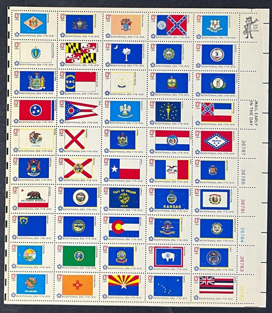 US 1633-1682 Mint Sheet (MNH) Bicentennial State Flags 13-Cent 1976 ZAYIX
