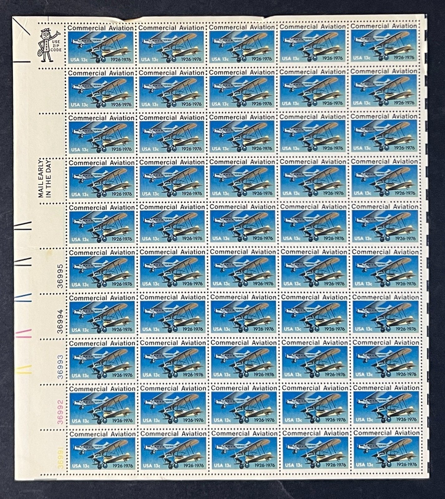 US 1684 Mint Sheet (MNH) Commercial Aviation 50th Anniversary 13-Cent 1976 ZAYIX