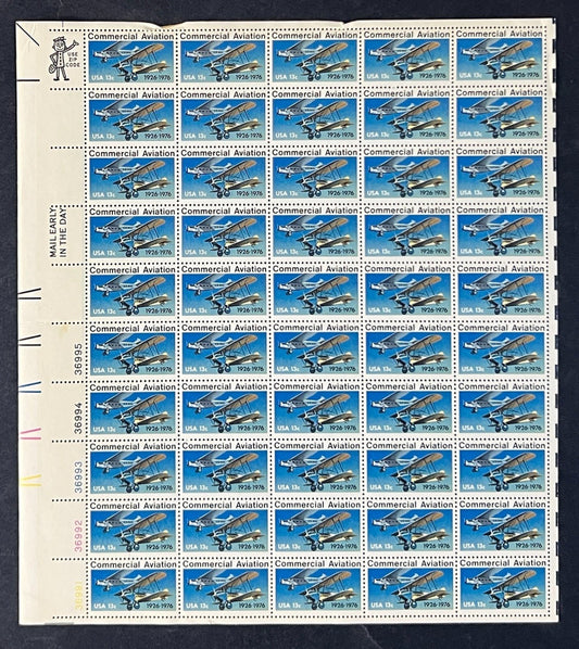 US 1684 Mint Sheet (MNH) Commercial Aviation 50th Anniversary 13-Cent 1976 ZAYIX
